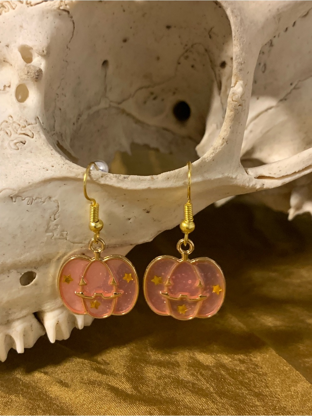 Gold-Tone Pink Pumpkin Dangle Earrings - Brand